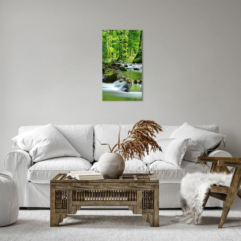 Bilder auf Leinwand Stream Wald Natur Leinwandbild mit Rahmen 45x80cm Wandbilder Dekoration Wohnzimm