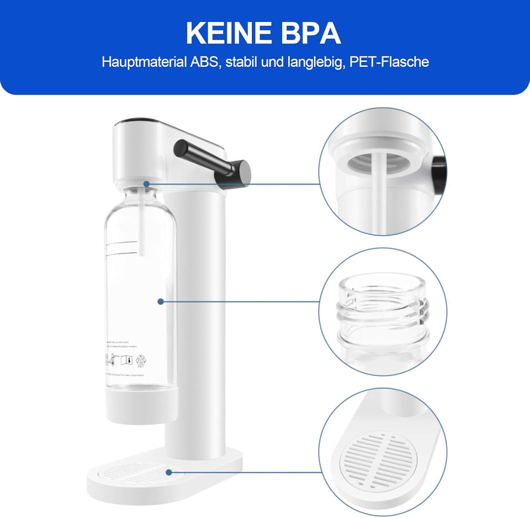 Wassersprudler Weiss inkl. 1 Liter Flasche, Stylisch und platzsparend, Höhe 42,3 cm 192, 192