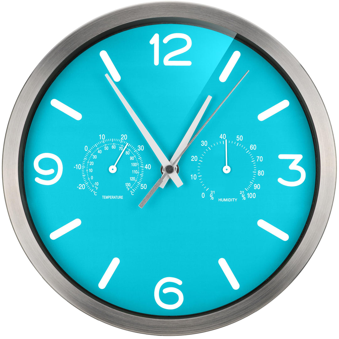 Bresser Funkuhr Wanduhr MyTime ND Thermo-Hygro mit geräuschlosem Funkuhrwerk, Edelstahlrahmen und An