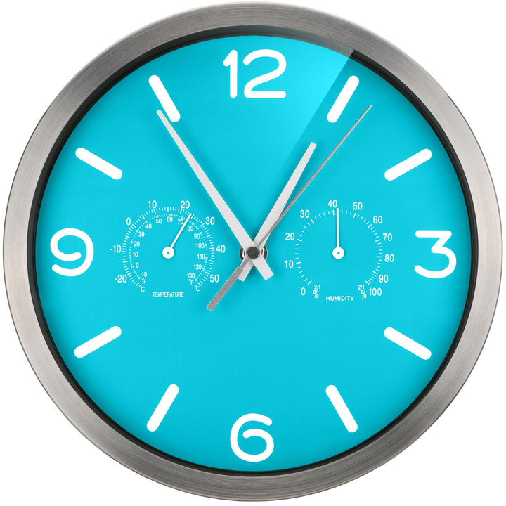 Bresser Funkuhr Wanduhr MyTime ND Thermo-Hygro mit geräuschlosem Funkuhrwerk, Edelstahlrahmen und An