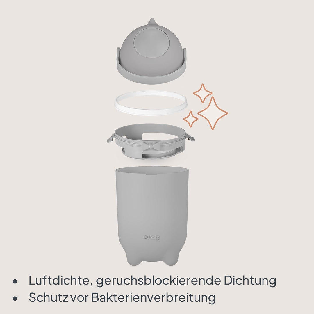 Lionelo Purebin – Windeleimer geruchsdicht, für universelle Beutel (ohne Kassette), Einhand-Bedienun