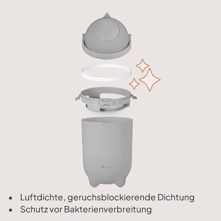 Lionelo Purebin – Windeleimer geruchsdicht, für universelle Beutel (ohne Kassette), Einhand-Bedienun