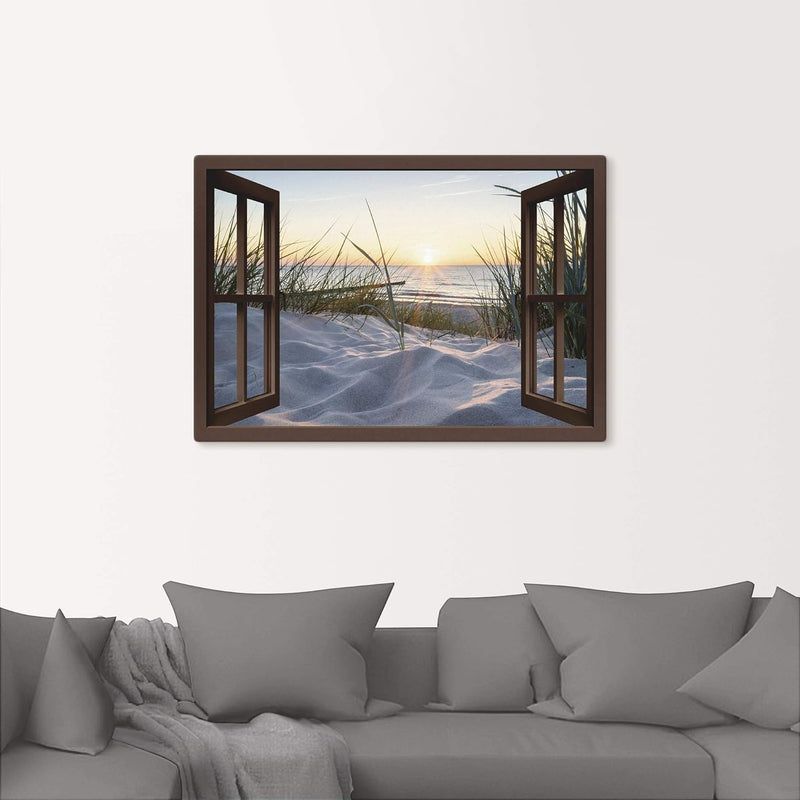 ARTland Leinwandbilder Wandbild Bild Leinwand 100x70 cm Fensterblick Strand Meer Sand Ostsee Dünen S