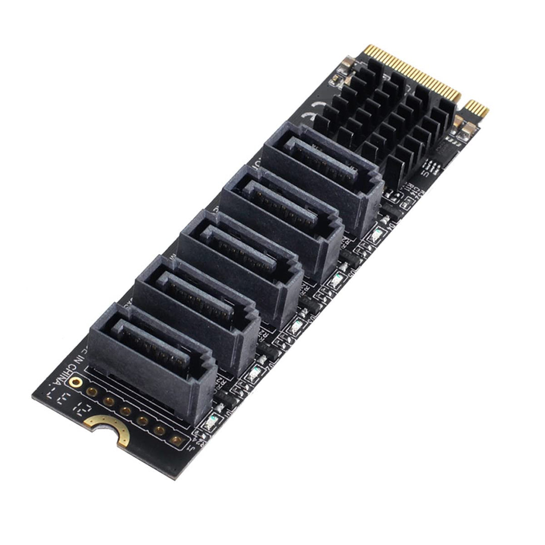 NFHK NGFF NVME M-Key PCI Express auf SATA 3.0 6Gbps 5 Ports Adapter Konverter Festplattenverlängerun