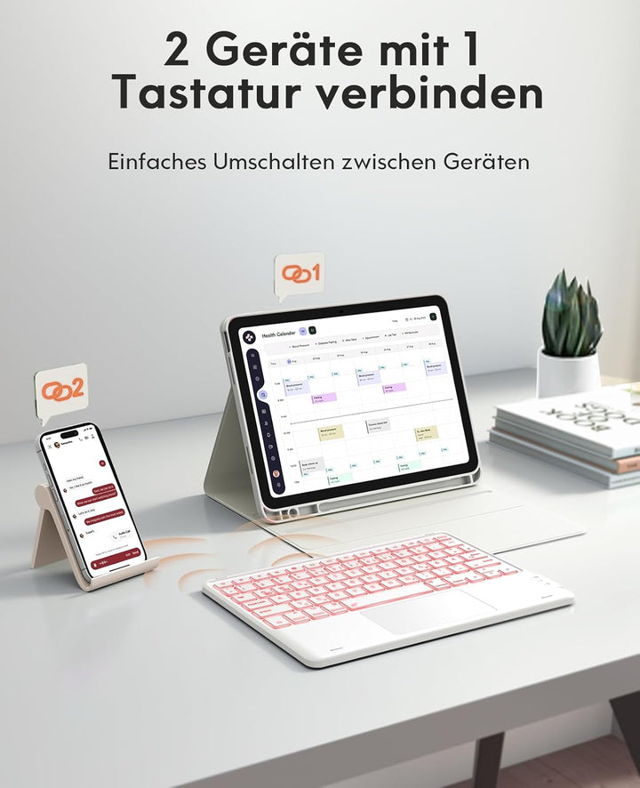 CHESONA Hülle mit Tastatur für iPad 10 Generation/11 Generation A16 2025, 7 Farben Beleuchtung, Mult