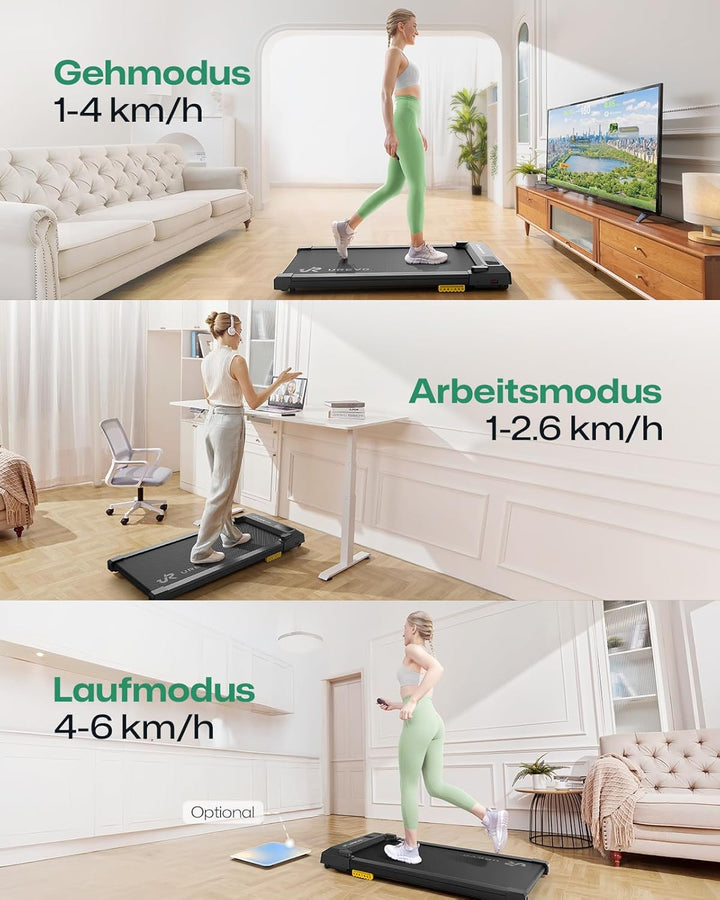 UREVO Smart Walking Pad, kompaktes Laufband unter Schreibtisch mit Acht-Punkt-Stossdämpfungs, UREVO