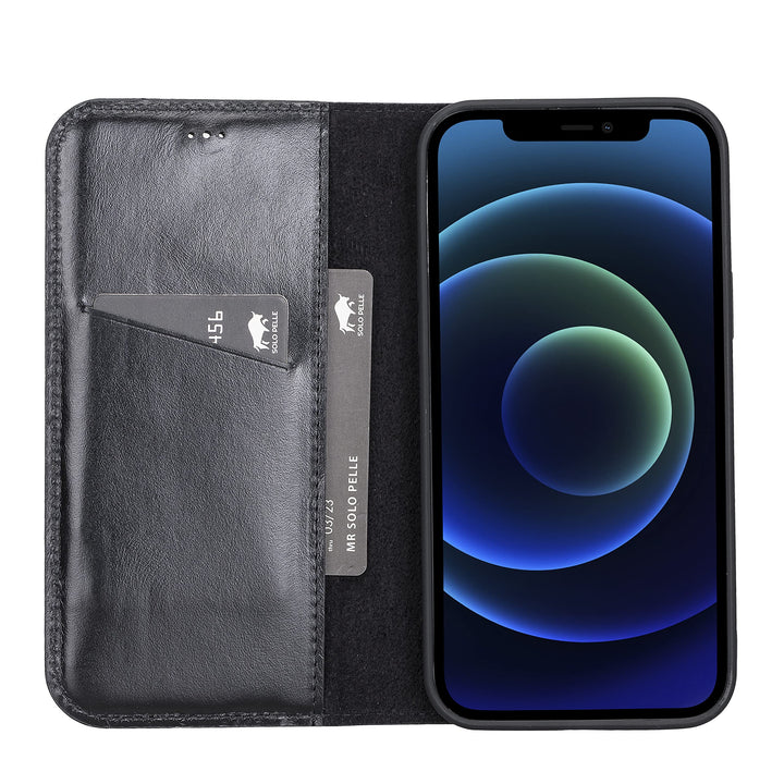 Solo Pelle aufklappbare Lederhülle kompatibel für iPhone 13 Pro in 6.1 Zoll inkl. 1 Kartenfach für d