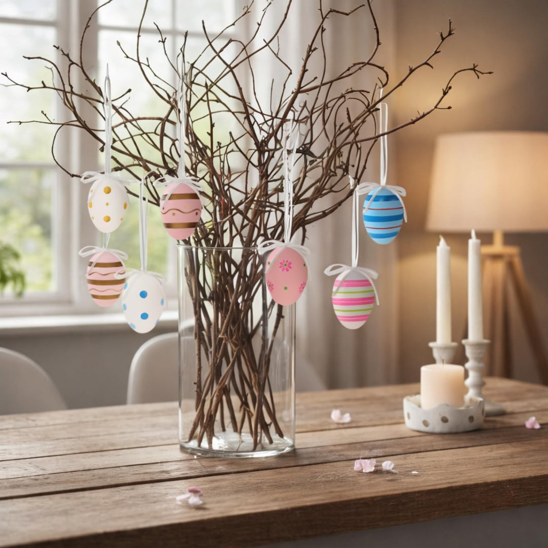 com-four® 18x Ostereier zum Aufhängen - Bunte Ostereier mit Muster - Hängedeko aus Kunststoff für de