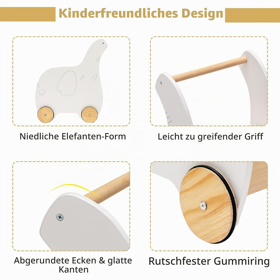 LIFEZEAL Lauflernwagen Holz, Gehfrei Lauflernhilfe Baby mit Stauraum, Spielzeugwagen mit Rädern, Bab