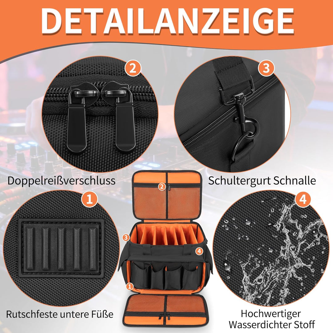 DJ Tasche, 1680D Nylon DJ Gigbag mit Abnehmbaren Trennwänden und Boden, DJ Kabel Organizer Tasche fü