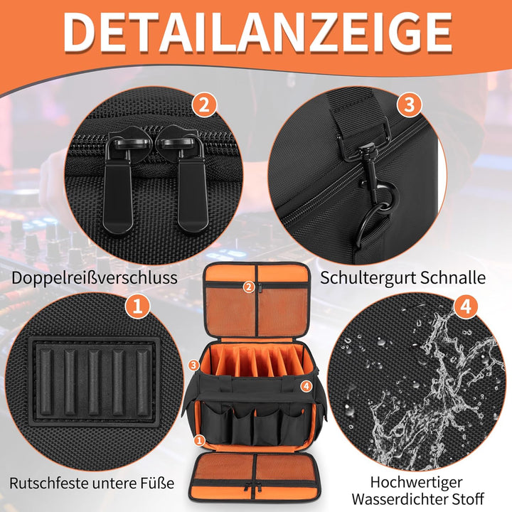 DJ Tasche, 1680D Nylon DJ Gigbag mit Abnehmbaren Trennwänden und Boden, DJ Kabel Organizer Tasche fü