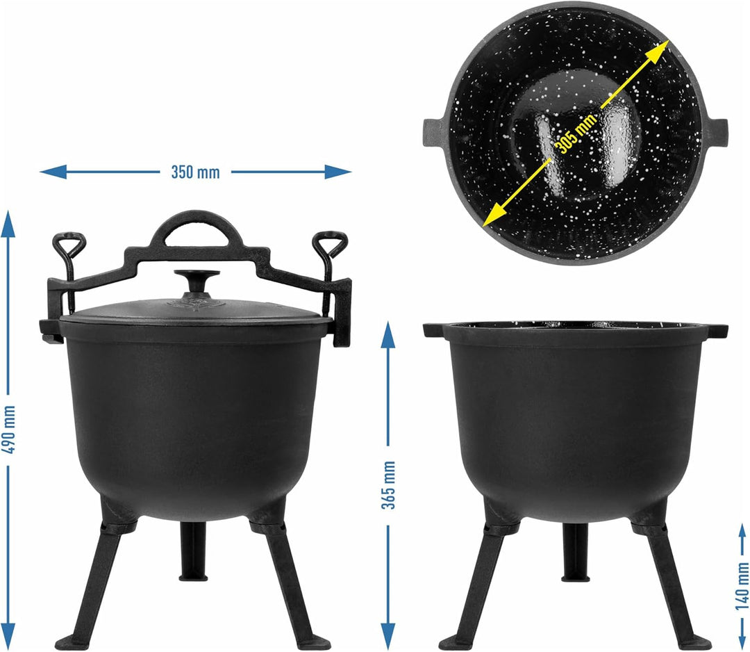 BROWIN® Gusseiserner Jagdkessel 330517 | 10 Liter | 42 cm Höhe | mit Griffen 35 cm Breite | Emaillie