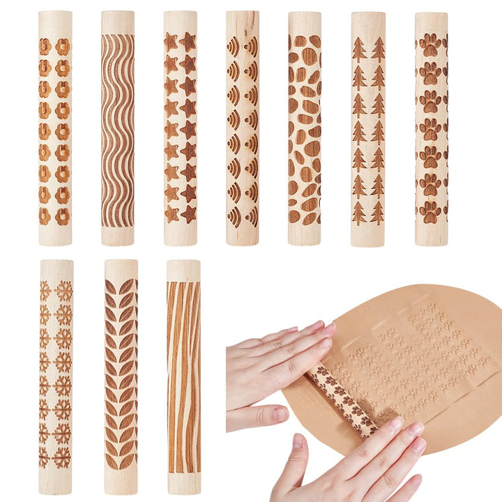 nbeads 10 Stück 10 Stilen Ton Texturrollen, Keramik Töpfer Stempel Roller Werkzeuge Strukturierte Nu