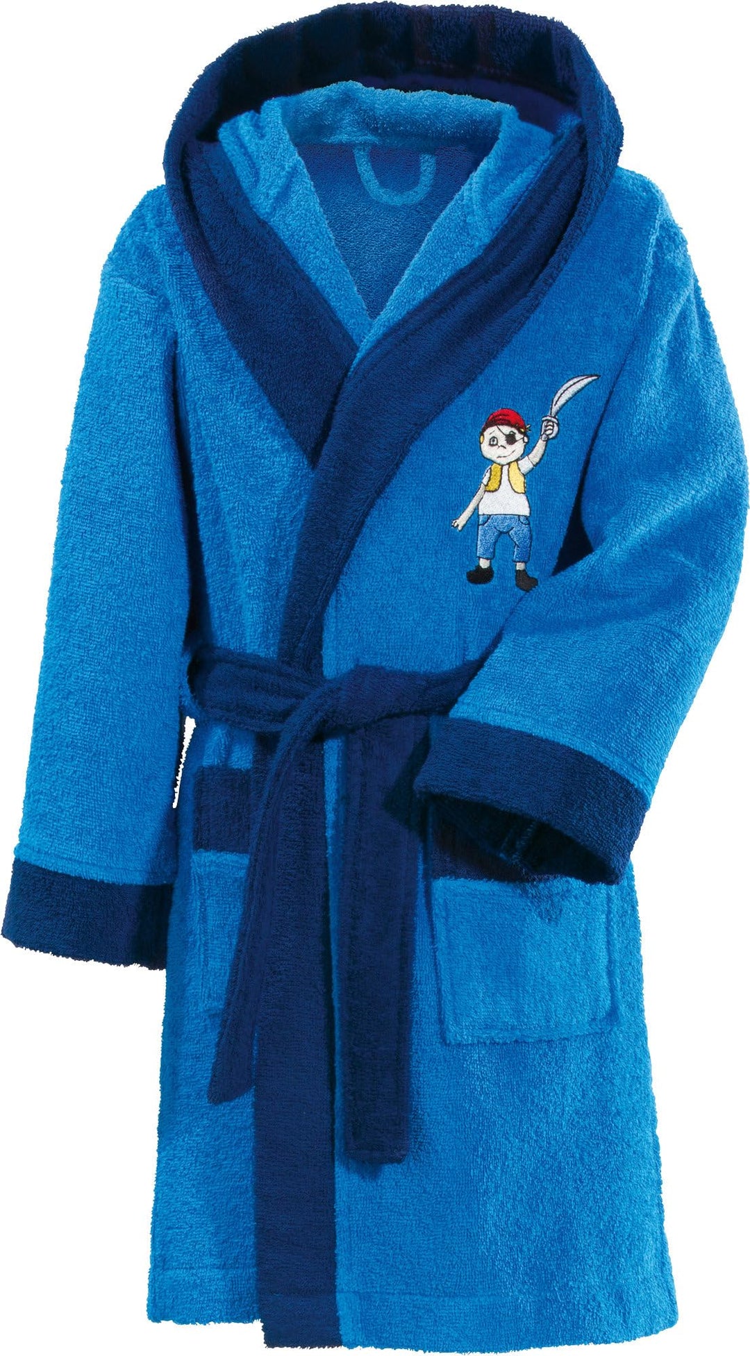 Erwin Müller Kinder-Bademantel mit Kapuze Frottier - hochwertiger Stickmotiv Pirat, mit Taschen und