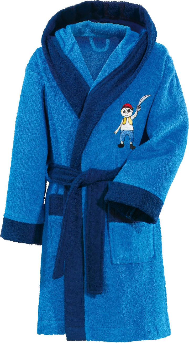 Erwin Müller Kinder-Bademantel mit Kapuze Frottier - hochwertiger Stickmotiv Pirat, mit Taschen und