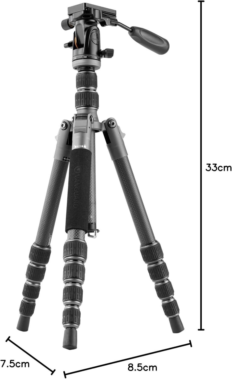 Vanguard Veo 3GO 235CP - kompaktes Stativ, ideal für Naturbeobachtung Carbon 23mm 2 Wege, Carbon 23m