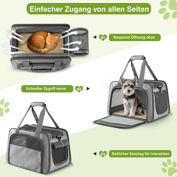 ALLSOPETS Faltbare Katzentransporttasche, Atmungsaktive Tragetasche für Katzen & Kleine Hunde mit Ab