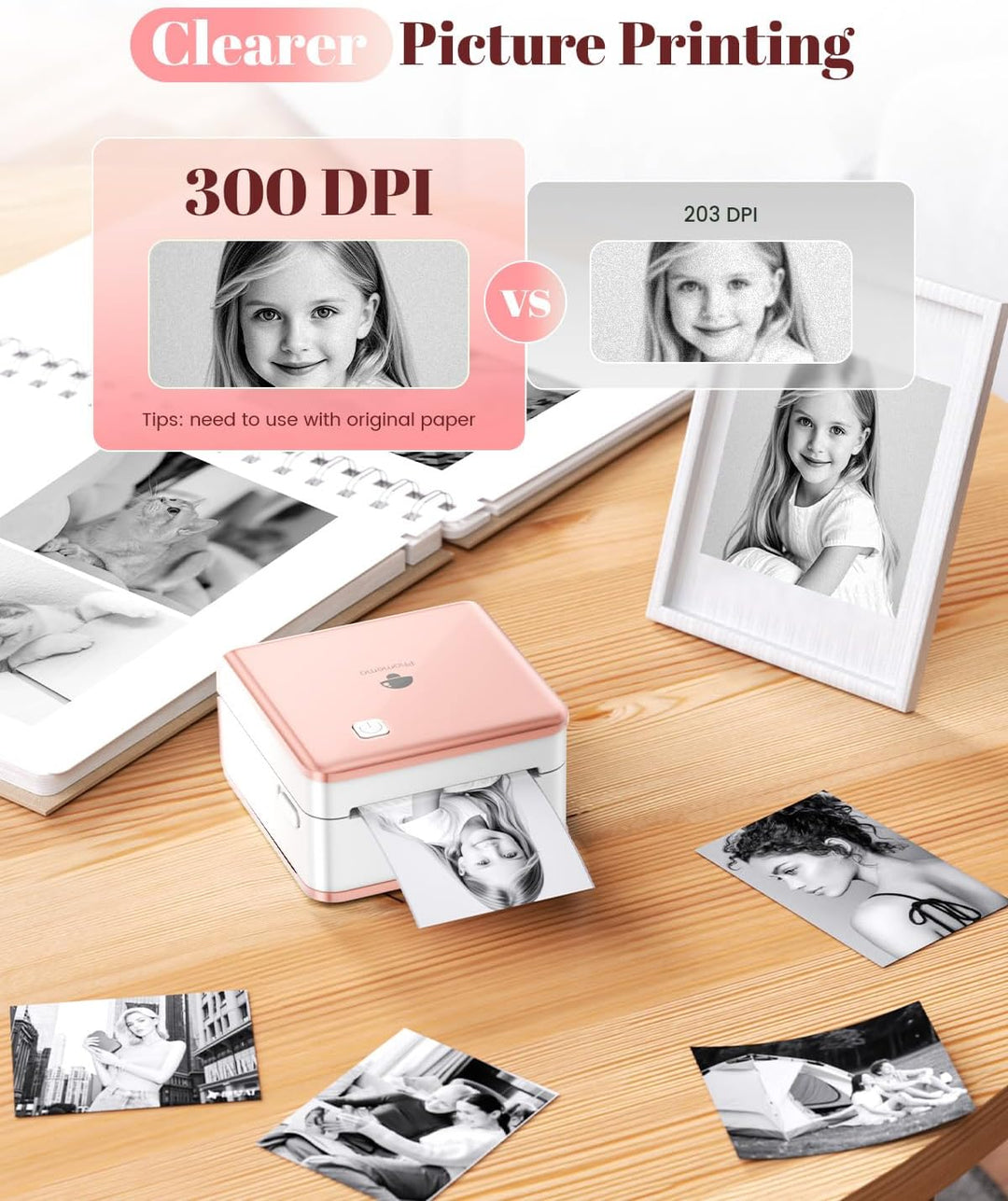 Phomemo Fotodrucker 300 DPI - Mini Drucker für Smartphone, P2S Tragbarer Thermodrucker für Aufkleber