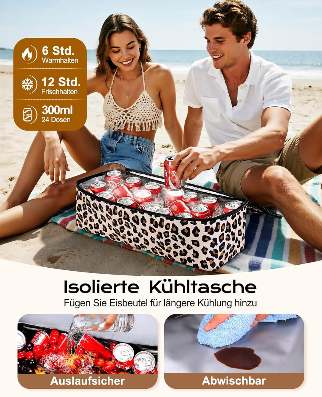 ISEYOU Strandtasche XXL Familie mit Kühltasche, Gross Strandtasche mit Reissverschluss Wasserdicht S