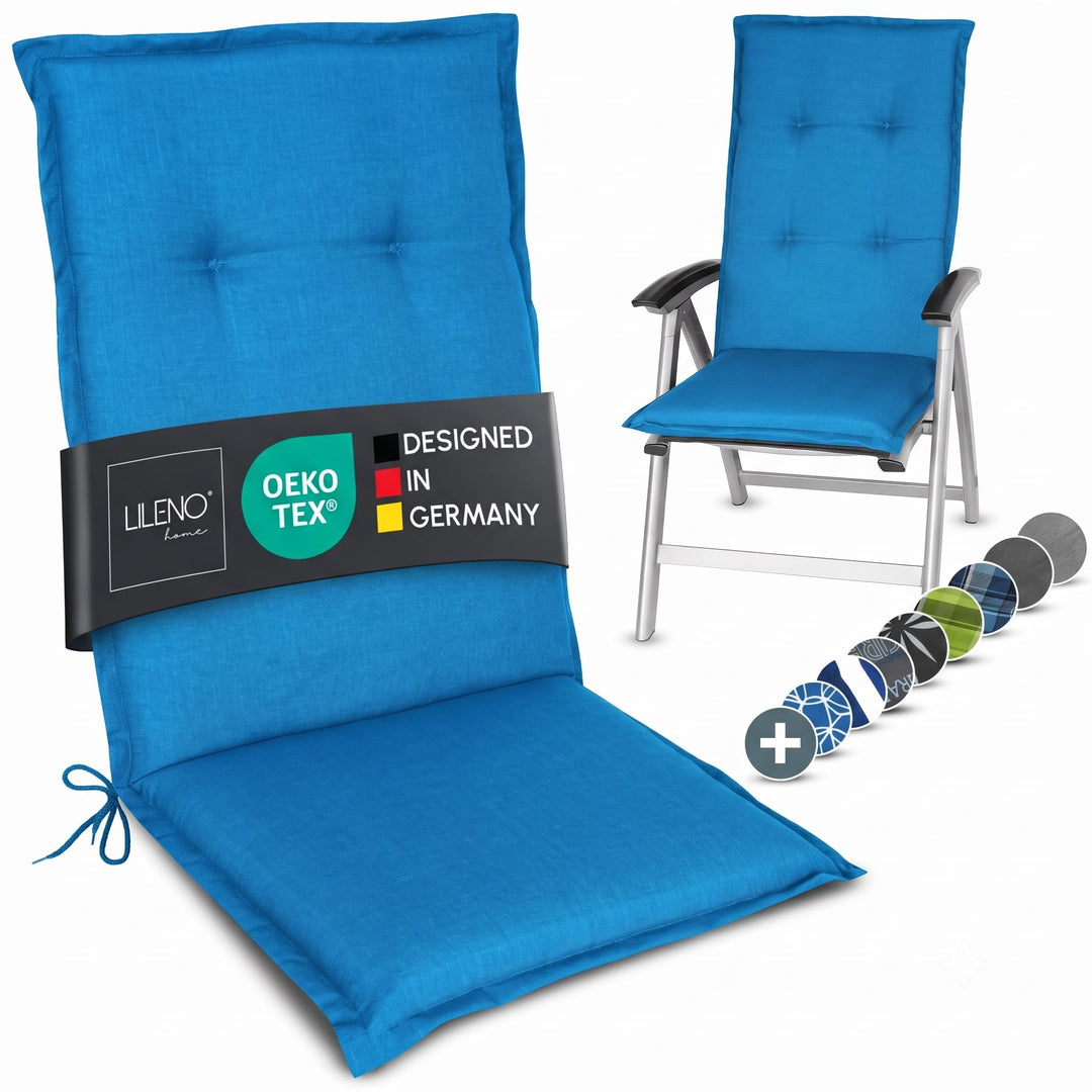 LILENO HOME Gartenstuhl Auflagen als [1er Set - Hochlehner] in Aqua Uni - Bequeme Liegen als Sitzauf