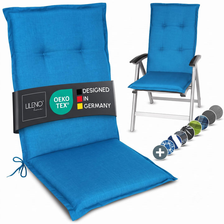 LILENO HOME Gartenstuhl Auflagen als [1er Set - Hochlehner] in Aqua Uni - Bequeme Liegen als Sitzauf