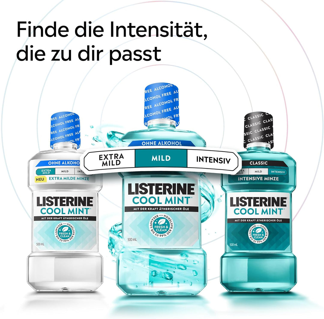 LISTERINE Cool Mint (6 x 500 ml), antibakterielle Mundspülung mit ätherischen Ölen & Minzgeschmack,
