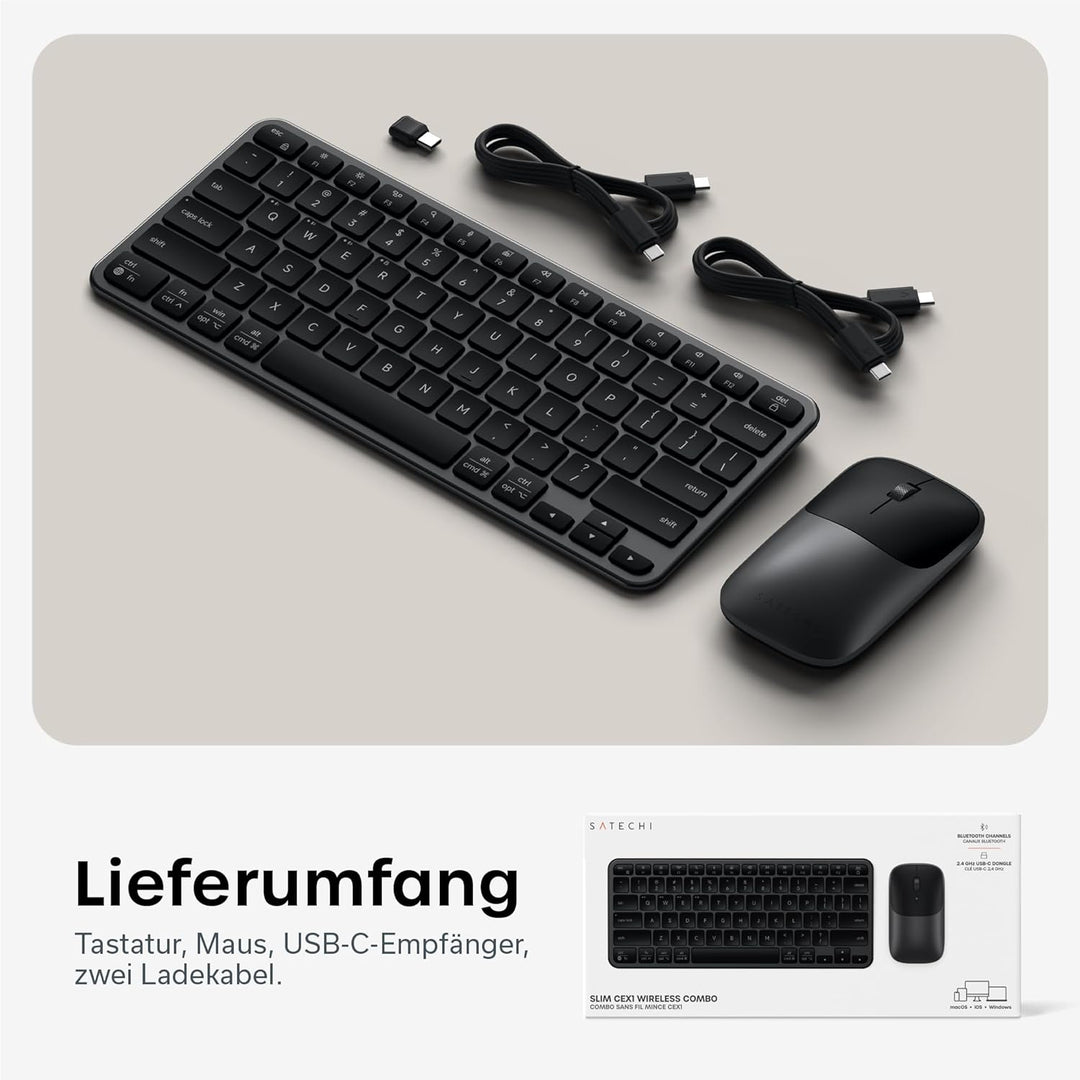 SATECHI Kabelloses Tastatur- & Maus-Set Slim CEX1, Bluetooth Multi-Geräte, mit USB-C-Empfänger, 𝗨𝗦-𝗘