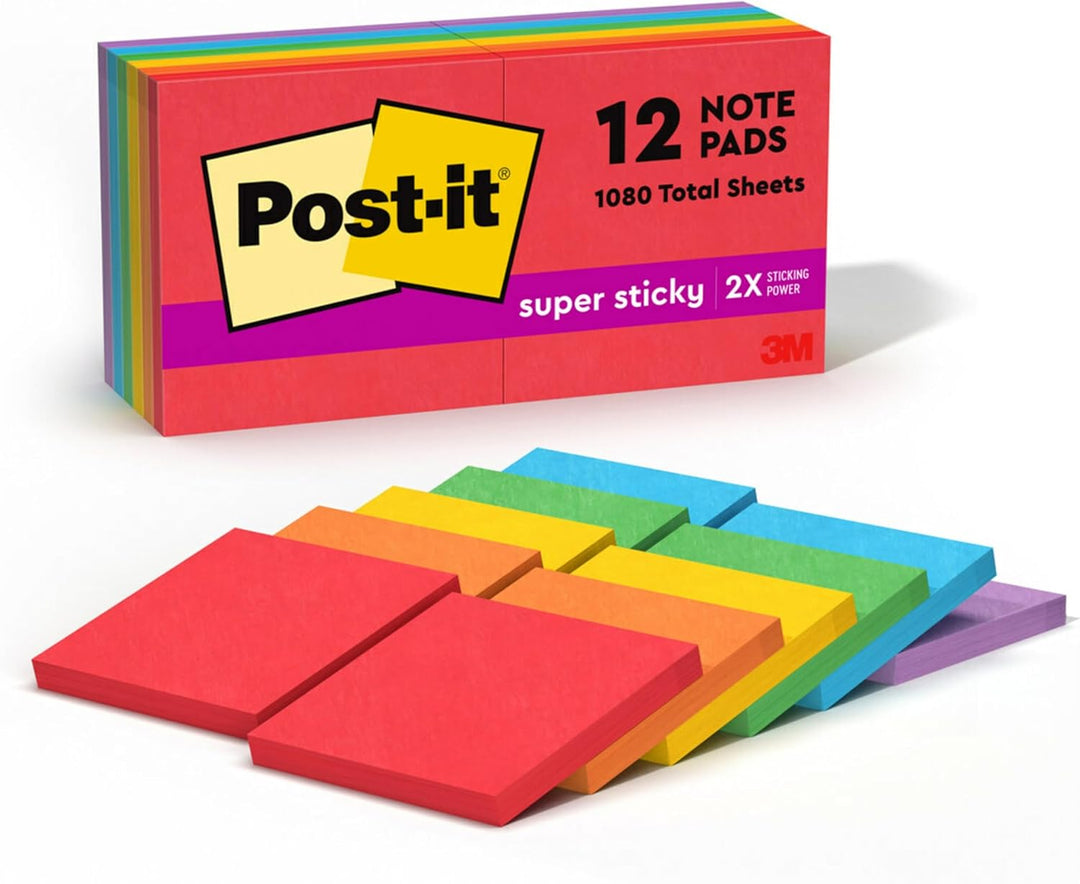Post-it Super Haftnotizen, 12 Haftnotizblöcke, 7,6 x 7,6 cm, ideal für die Organisation in Ihrem Woh