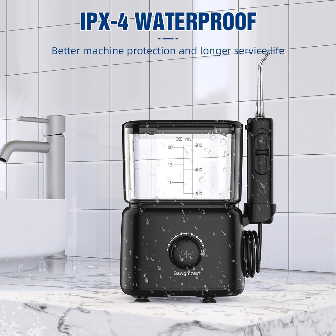 Munddusche, Sawgmore Elektrische Zahnzwischenraumreiniger mit 10 Einstellbaren Druckstufen, 600ml Fa
