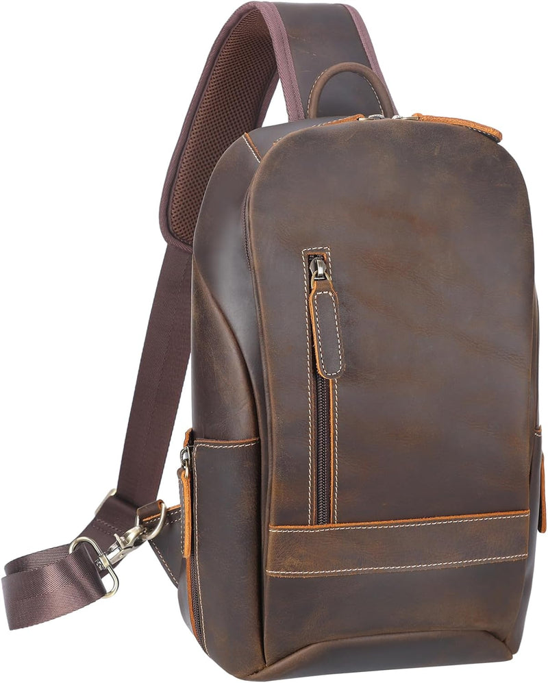 TIDING Herren Echt Leder Schultertasche Umhängetasche Brusttasche Sling Bag Crossbody Bag mit Verste