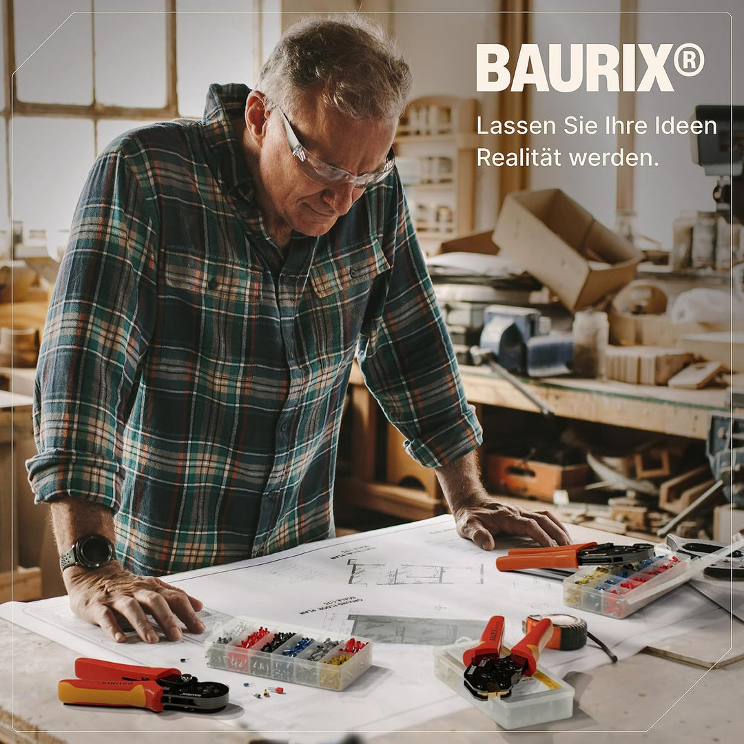 BAURIX® Crimpzange mit 2000 Aderendhülsen Set I Aderendhülsenzange mit Kraftregler [Für 0,25-10mm²]