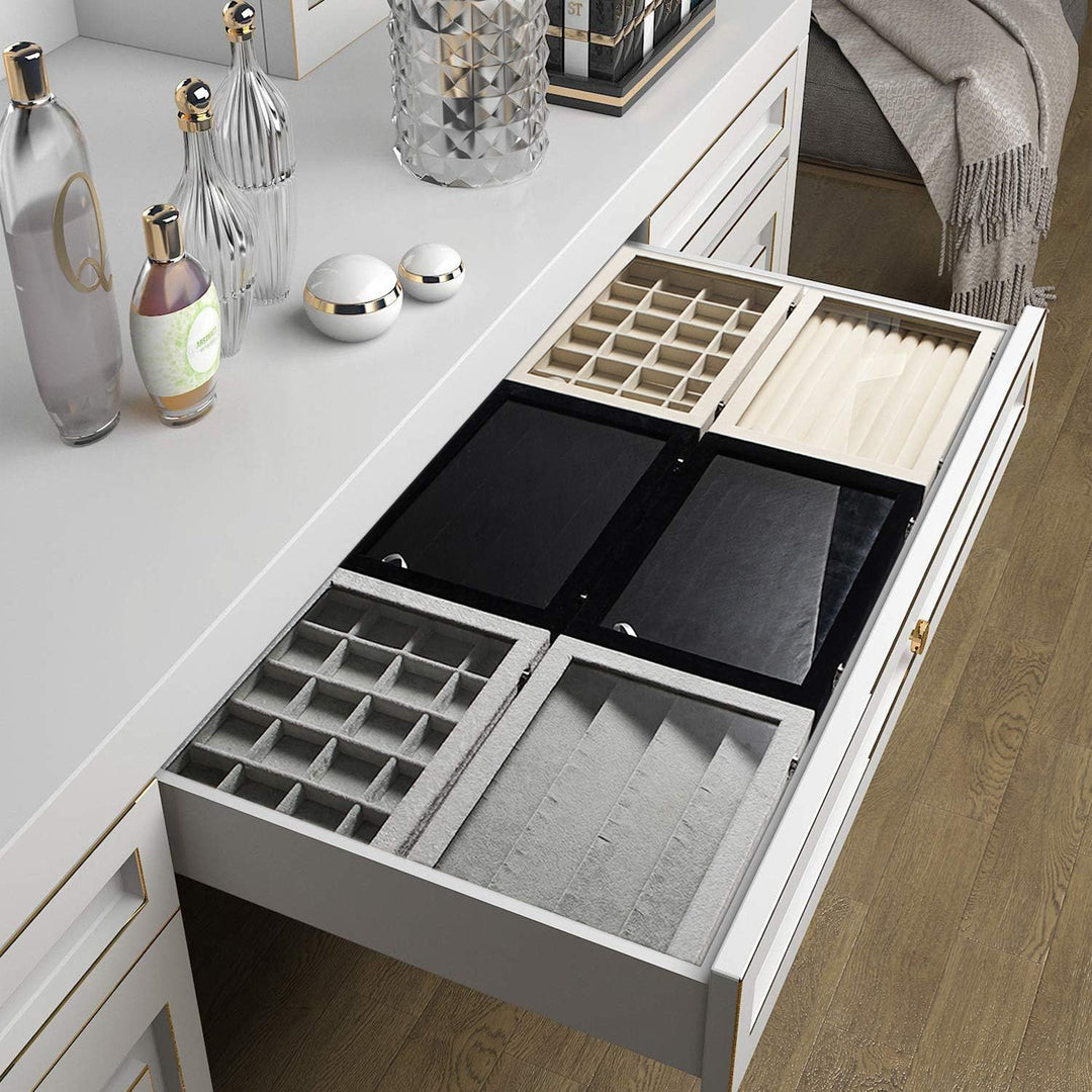 Frebeauty Ringe/Ohrringe Organizer Tablett mit klarem Deckel 10 Slots Samt Schublade Einsatz Schmuck