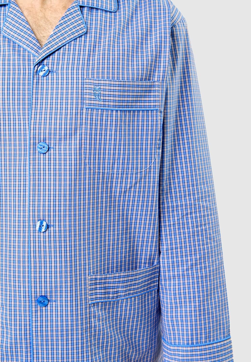 El Búho Nocturno Schlafanzug Herren Lang Baumwolle Pyjama Für Herren Klassisch Revers Knopfjacke Kar