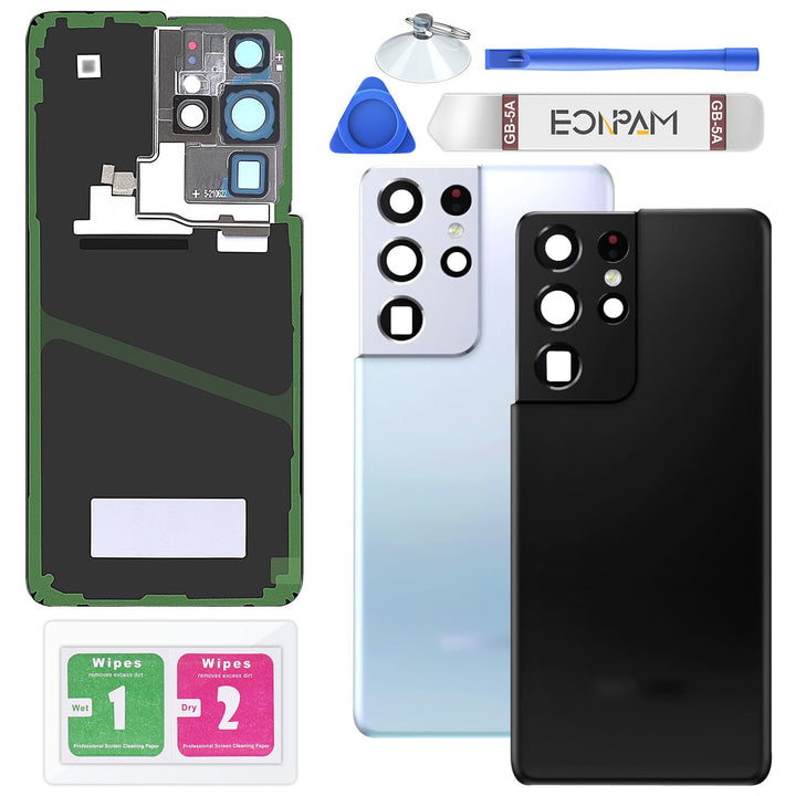 Eonpam Akkudeckel für Samsung Galaxy S21 Ultra 5G G998 Rückseite Glas Original Backcover Back Glas E