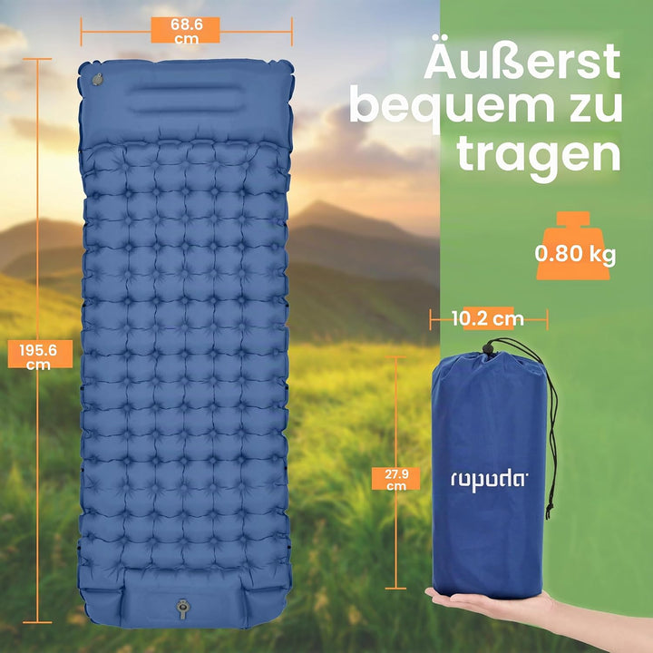 ROPODA Isomatte Camping Selbstaufblasend, Ultraleicht Isomatte Aufblasbar mit Kissen, Campingmatte m