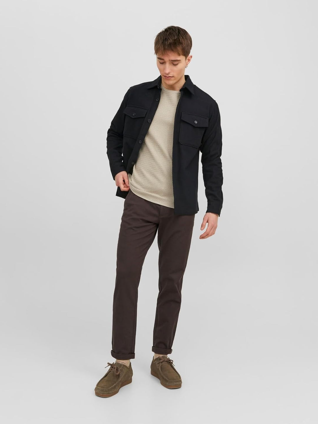 JACK & JONES Male Strickpullover Einfarbig Strickpullover M Island Fossil, M Island Fossil