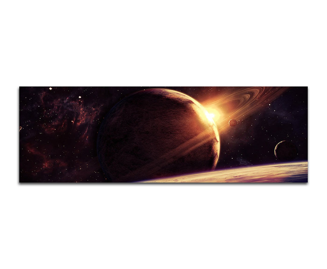 Paul Sinus Art Panoramabild auf Leinwand und Keilrahmen 150x50cm Weltraum Planet Sonne