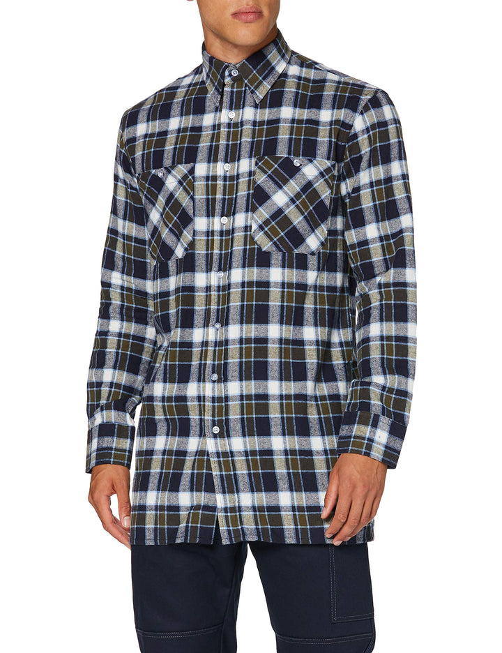 Flanellhemd Webflanell Extralang 90 cm Rückenlänge (M, Marine/grün/weiss)