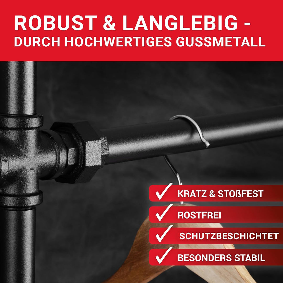 LouMaxx Rusticline Kleiderstange Wand schwarz 2er Set - Garderobenstange Wandmontage platzsparend, 8