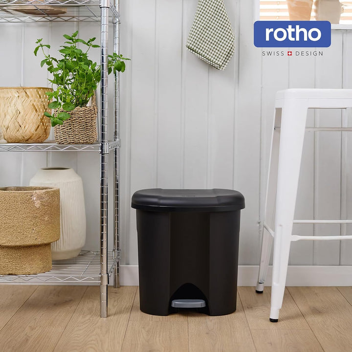 Rotho Duo Mülleimer 2x 10l zur Mülltrennung mit Deckel, Kunststoff (PP recycelt) BPA-frei, schwarz,