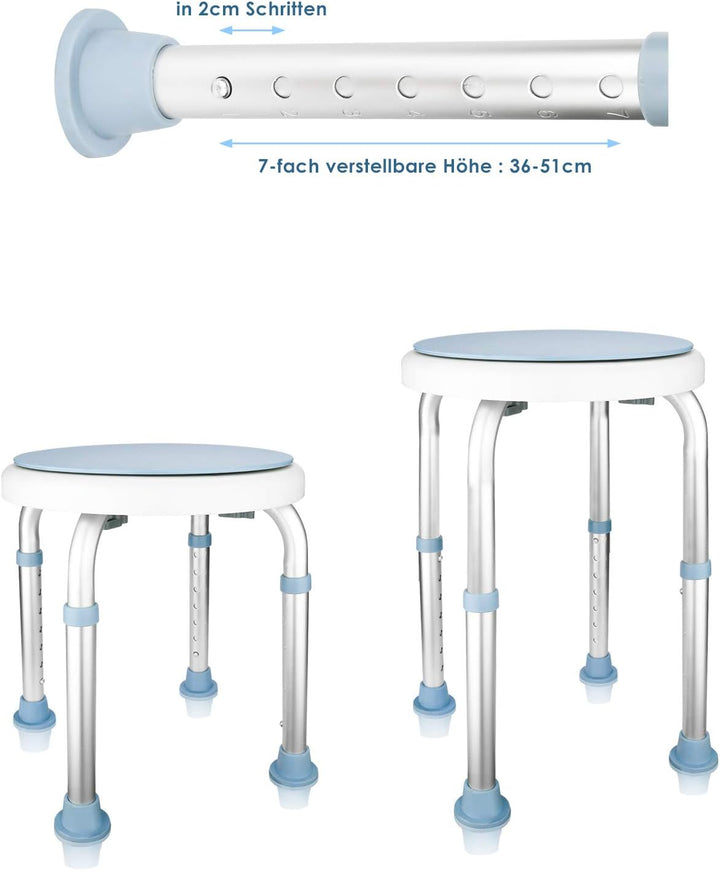 Duschhocker 360°Drehbarer Duschstuhl Badehocker Höhenverstellbar Anti-Rutsch Duschsitz Badsitz aus A
