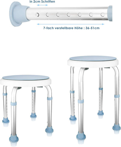 Lospitch Duschhocker für Senioren und Schwangere,36-51cm Höhenverstellbar Duschstuhl,360° Duschstuhl