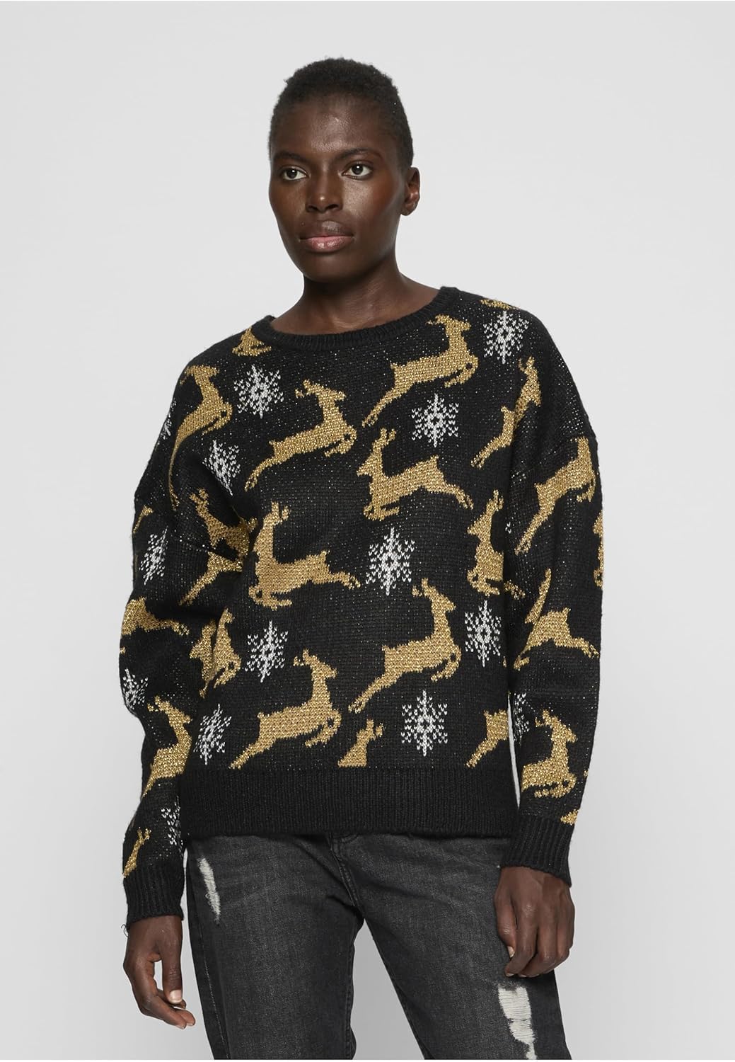 Urban Classics Damen Pullover Ladies Oversized Christmas Sweater, Sweatshirt mit weihnachtlichem Mot