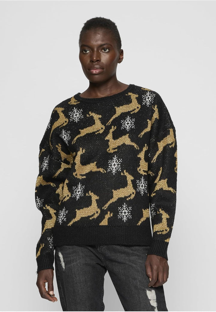 Urban Classics Damen Pullover Ladies Oversized Christmas Sweater, Sweatshirt mit weihnachtlichem Mot