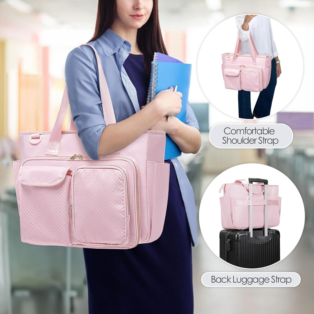 Fasrom Lehrertasche mit Laptopfach, Lehrer Arbeitstasche für Frauen, Rosa, Rosa