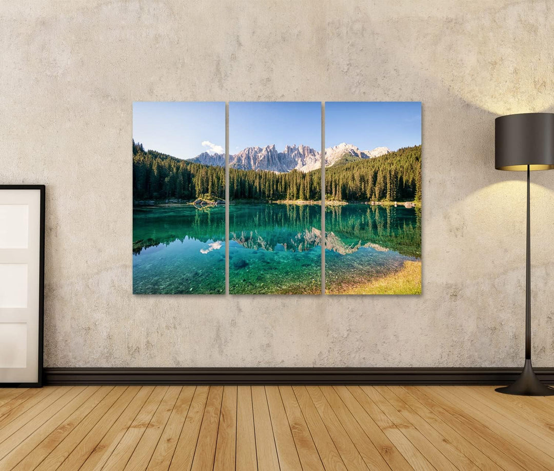 islandburner Bild auf Leinwand Karersee In Italien Vor Dolomiten Bilder Wandbilder Poster Leinwand 1