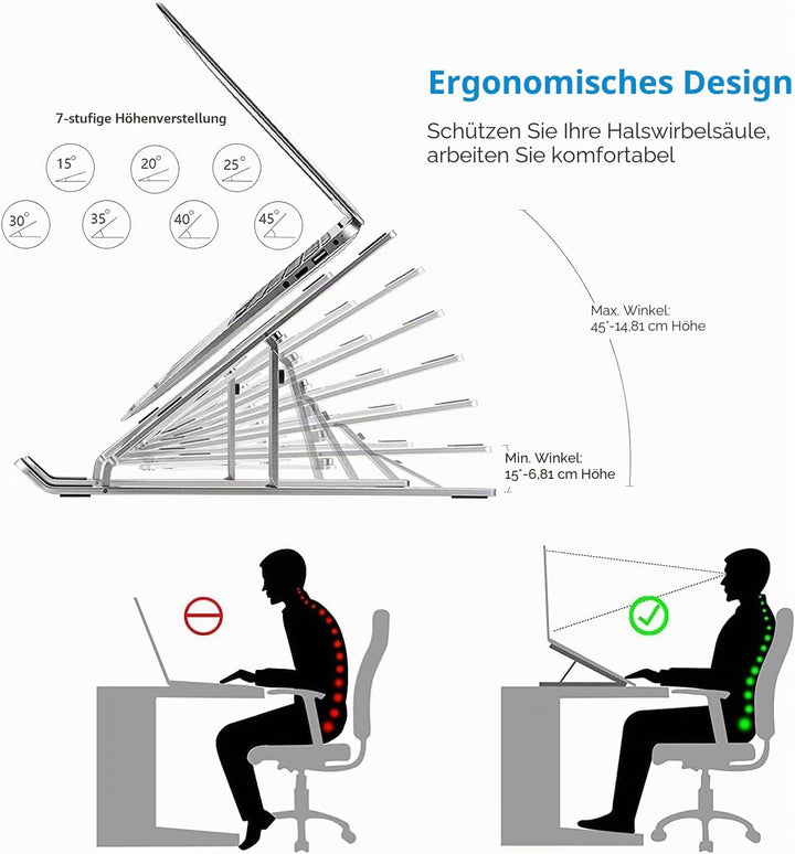 Laptop ständer aus Aluminium,Faltbarer,belüfteter Halter,laptopständer höhenverstellbar,Ergonomisch