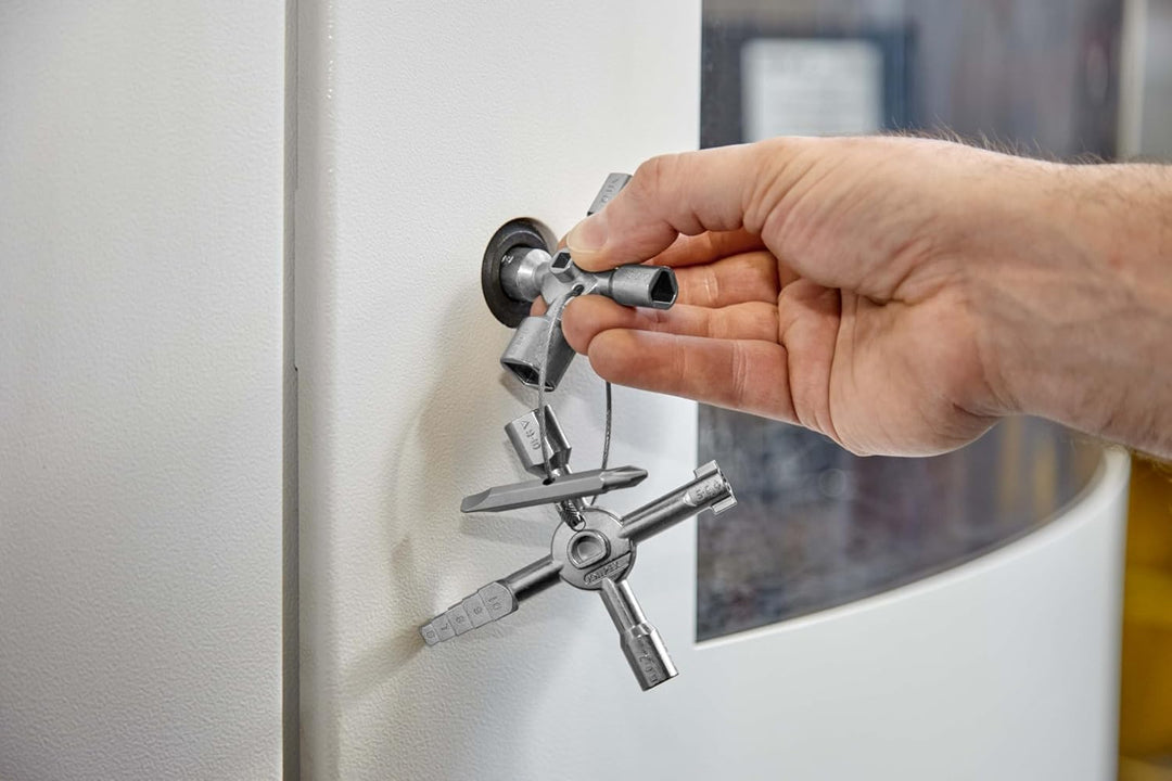 KNIPEX TwinKey® Schaltschrankschlüssel, für gängige Schliesssysteme, 10 Profile, 2 Kreuze, 1 Schlüss