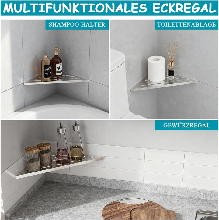Duschablage Eckregal Gebürsteter 304 Edelstahl, Dusch Regal für Geflieste Wände Badezimmer-Aufbewahr