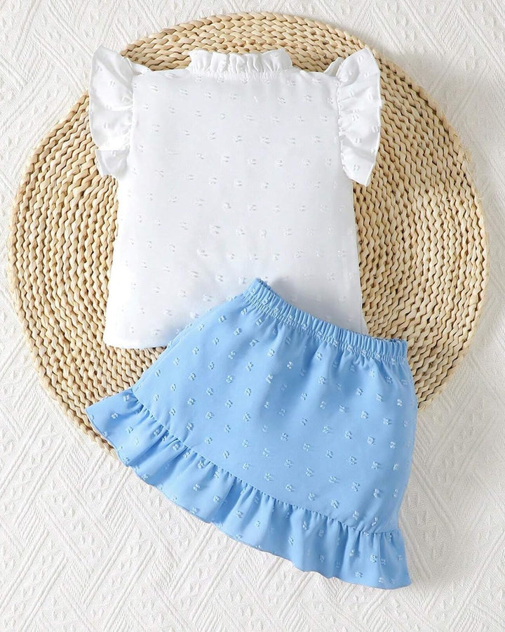 Baby Mädchen Rock Set Rüschen Ärmellose Bluse mit Schleife &amp; Eleganter Schweizer Punkten Rock 2Pcs S